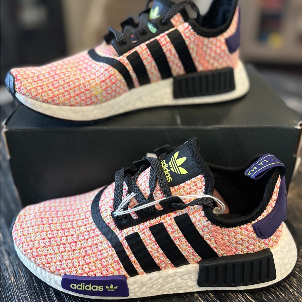 adidas Pink Multi Knit NMD R1 with Black Stripes